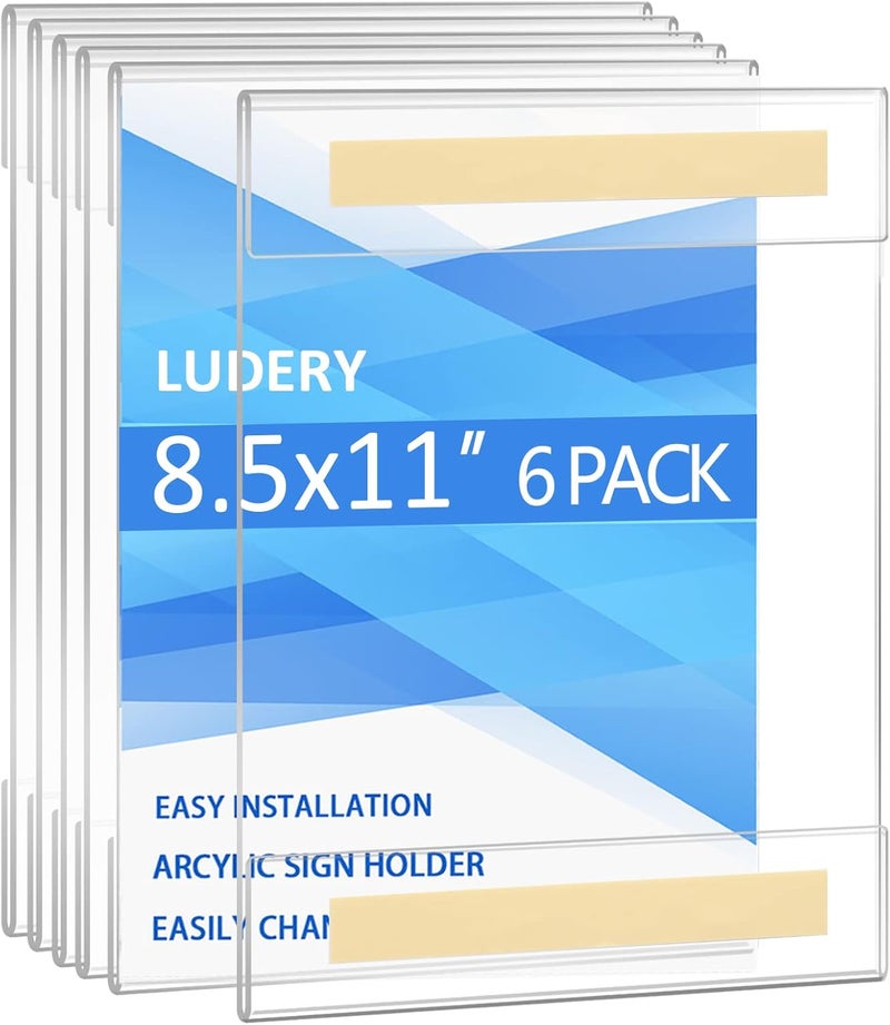 Ludery Acrylic Sign Holder 8.5 x 11 Wall Mount, Wall Mount Sign Holders, Clear Acrylic Frame with 3M Tape Adhesive, Plastic Wall Sign Holder for Office, Home, Restaurant-Vertical (10 Pack) - Image 1